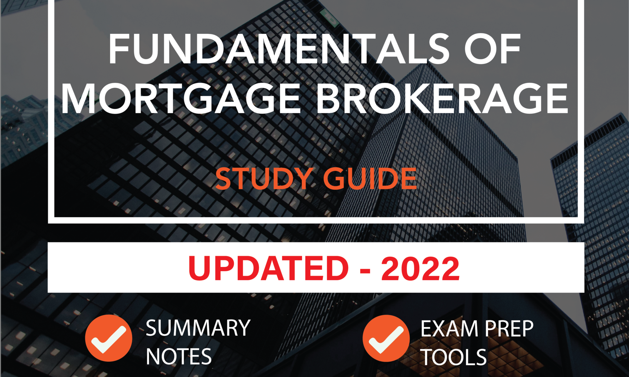 The image shows the title "Fundamentals of Mortgage Brokerage - Study Guide" that refers to a product that offers study guides for the Fundamentals of Mortgage Brokerage Licensing Course in Alberta by Alberta Real Estate School.