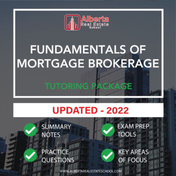 The image shows the title "Fundamentals of Mortgage Brokerage - Tutoring Package" that refers to a product that offers tutoring package details for the Fundamentals of Mortgage Brokerage Licensing Course in Alberta by Alberta Real Estate School.
