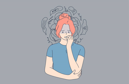 An Illustration figure of a girl is shown in an anxious mood biting hers nails in anxiety.
