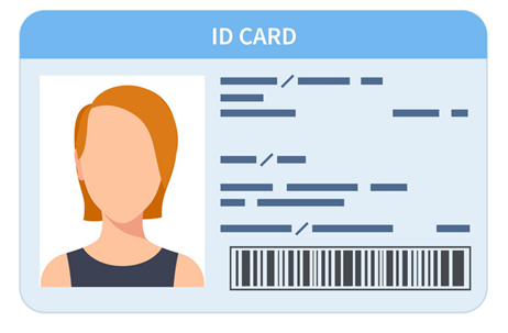 An illustration of an id card document showing layouts of personal details of an individual like name, passport size photo, age, address, and other details.   