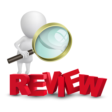 an illustration of an image with a word "review" and a magnifying glass.  